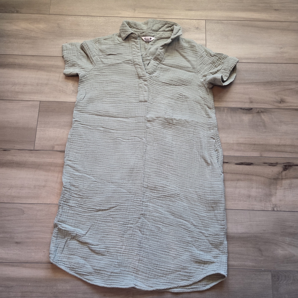 Casual Light Green Cotton Shirt Dress